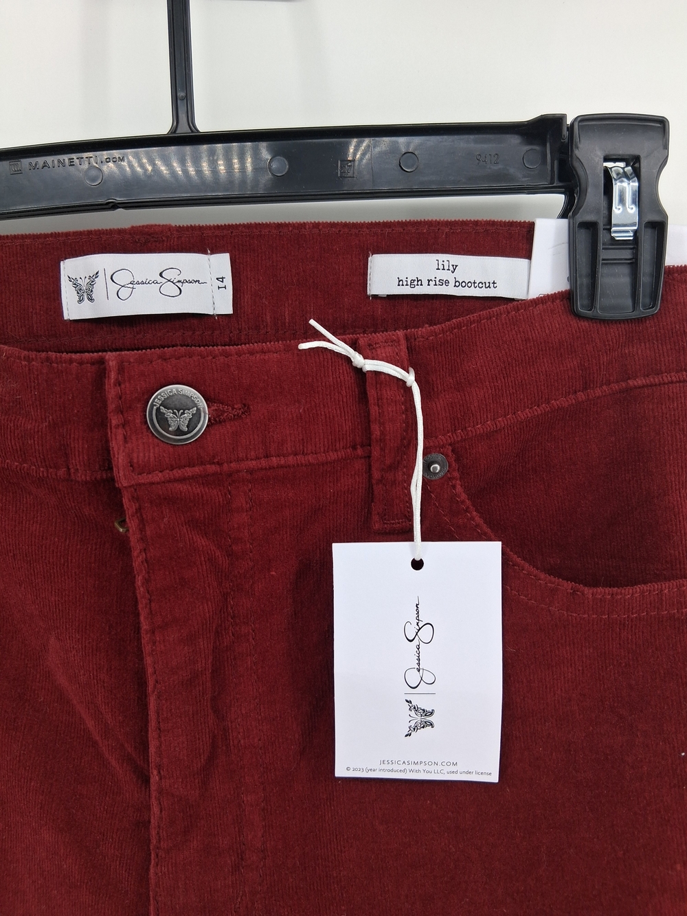 Jessica Simpson Lily High Rise Bootcut Corduroy Pants in Deep Burgundy